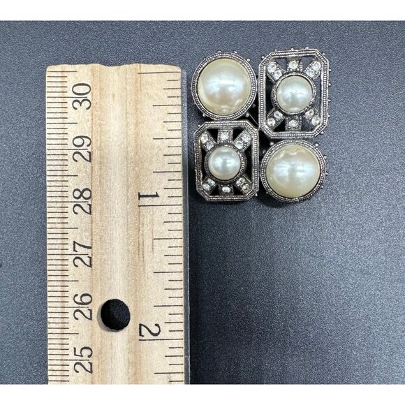 Vintage Brooch Pin Faux Pearl Rhinestones Silver Tone Victorian Style Jewelry - Picture 7 of 7